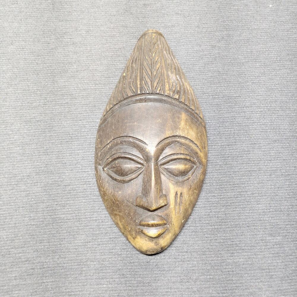 Vintage Punu Maiden Spirit Mask Mukudji Hand Carved Wood Wall Art